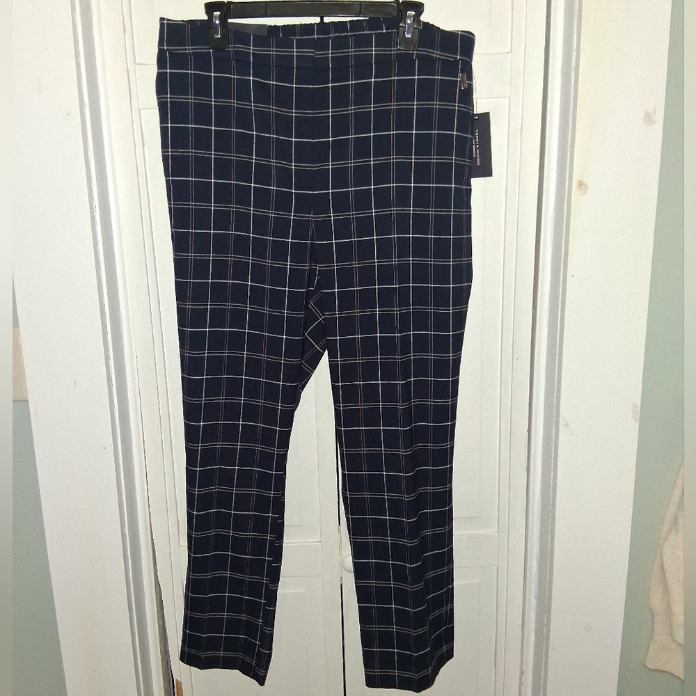 Tommy Hilfiger Women's Navy Checkered Cropped Dress Pants